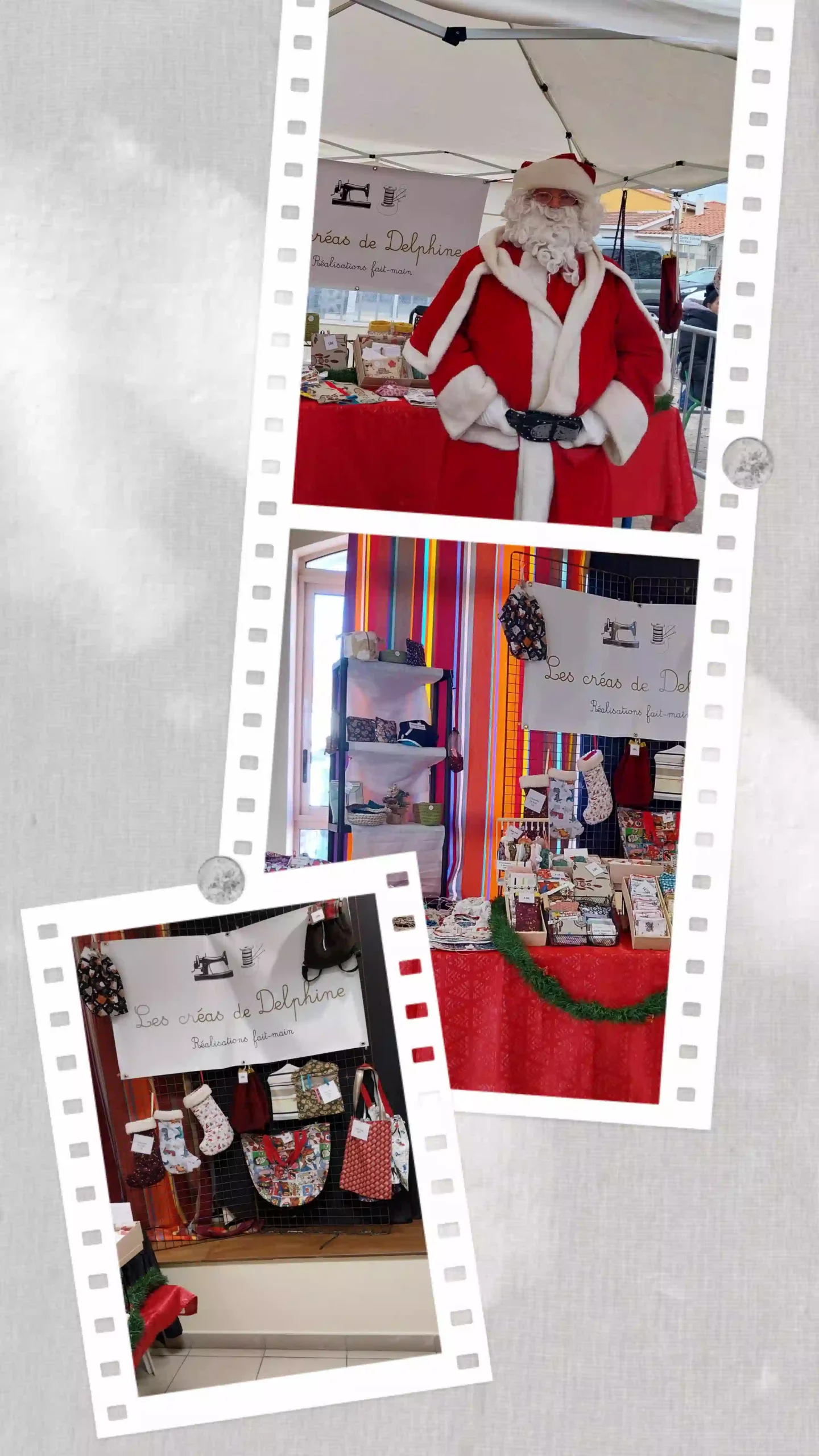 Collage de photos avec le père noël et photos des stands
