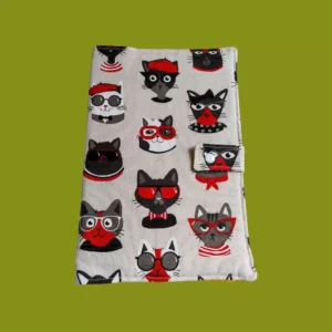 Pochette pour ardoise fermé par une pression. Motif chat
