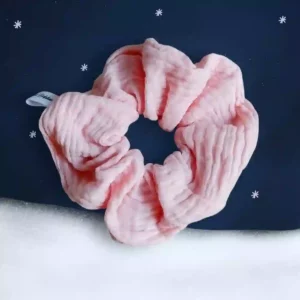 Chouchou cheveux en tissu double gaze couleur rose