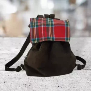 Sac à dos enfant bretelles réglables en velours vert avec rabat à carreaux