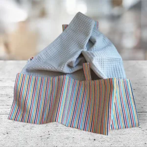 Torchon en tissu coton imprimé rayé de multi couleur et coton nid d'abeille vert clair